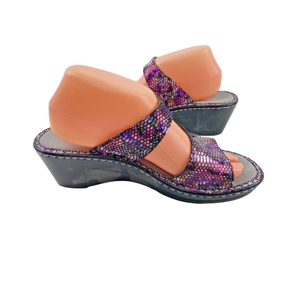 *Alegria Double Strap Comfort Sandal Slide Womens 39 Croc Embossed Leather Shoes - Picture 5 of 14
